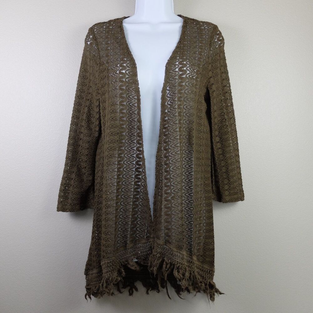 Self Esteem Olive Green Fringe Boho Long Sleeve Cardigan Size Large